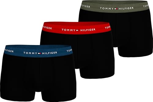 Tommy Hilfiger Herren 3er Pack Boxershorts Trunks mit Logobund, Mehrfarbig (Dp Indgo/PRM Rd/Utlty OLV), S-M von Tommy Hilfiger