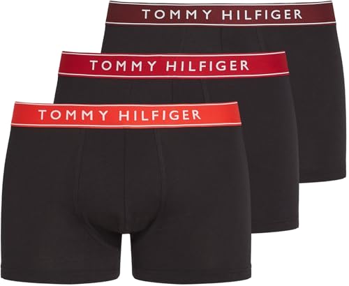 Tommy Hilfiger Herren 3er Pack Boxershorts Trunks mit Logobund, Mehrfarbig (Hot Heat/Med Red/Dp Rge), M von Tommy Hilfiger