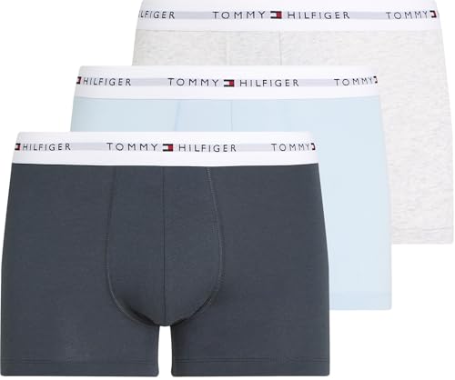 Tommy Hilfiger Herren 3er Pack Boxershorts Trunks mit Logobund, Mehrfarbig (Ice Hthr/Mil Den/Swt Blu), XXL von TOMMY HILFIGER