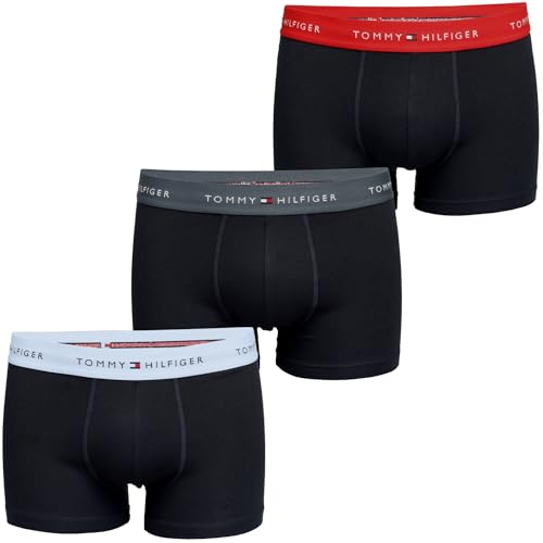 Tommy Hilfiger Herren 3er Pack Boxershorts Trunks mit Logobund, Mehrfarbig (SWT Blu/Mil Den/Prim Red), S-M von Tommy Hilfiger