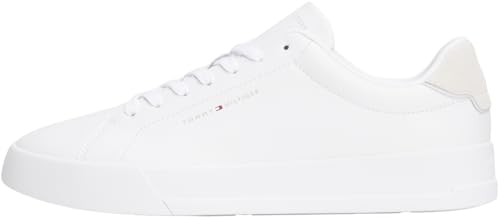 Tommy Hilfiger Herren Court Sneaker Detail Essential aus Leder, Weiß (White), 44 von Tommy Hilfiger