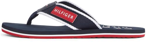 Tommy Hilfiger Herren Flip Flops Patch Beach Sandal mit Logo, Blau (Desert Sky), 42 von Tommy Hilfiger