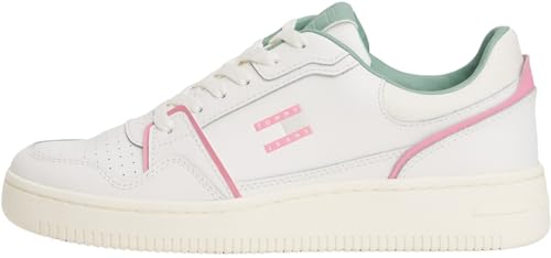 TOMMY JEANS Damen Tjw Retro Basket Sneaker En0En02839 Low Top, White (Ecru/Mystic Pink), 35 EU von TOMMY JEANS