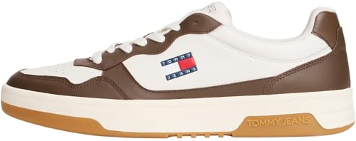 TOMMY JEANS Herren TJM Cupsole Leather ESS Em0Em01443 Low Top, White (Ivory/Velvet Brown), 45 EU von Tommy Jeans