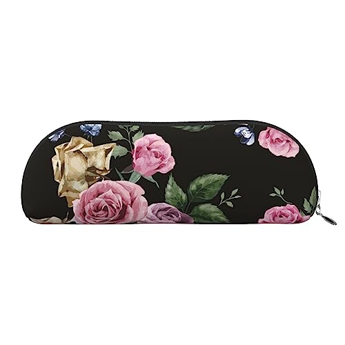 Abalone Perlmutt Gedruckt Bleistift Tasche,Bleistift Fall Beutel Tasche Fall PVC Reißverschluss Reise Gepäck Beutel Toilettenartikel Taschen, Schwarz Blackgound Rose, Einheitsgröße, Schulranzen von TOMPPY