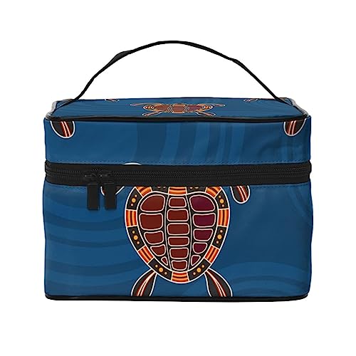 Abstrakte Blumen Vögel Kosmetiktasche Make-up Tasche Reise Kosmetiktaschen für Frauen Kulturbeutel, Australische Kunst der Aborigines Schildkröten Muster, Einheitsgröße von TOMPPY