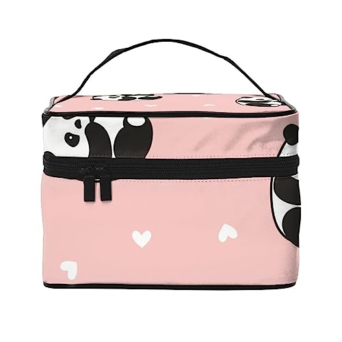 Abstrakte Haie Kosmetiktasche Make-up Tasche Reise Kosmetiktaschen für Frauen Kulturbeutel, Niedliches Panda-Muster Tier mit Herzen, Einheitsgröße von TOMPPY