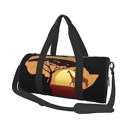 Afrikanische Giraffe gedruckt Sport Duffel Bag Gym Tote Bag Weekender Reisetasche Sport Gym Bag für Workout Übernachtung Reisegepäck Damen Herren, Schwarz, Einheitsgröße, Schwarz , Einheitsgröße von TOMPPY