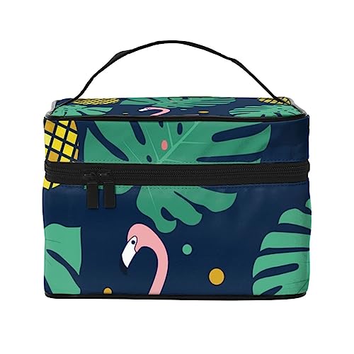 Ananas mit tropischen Palmblättern Kosmetiktasche Make-up-Tasche Reise Kosmetiktaschen für Frauen Kulturbeutel, Ananasblätter und Flamingo, Einheitsgröße von TOMPPY