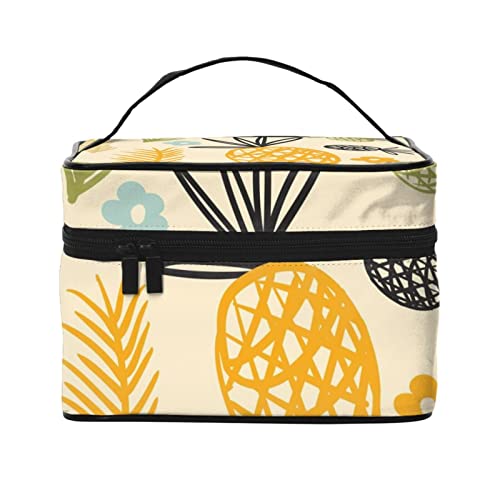 Ananas und Sonne mit Brille Kosmetiktasche Make-up-Tasche Reise Kosmetiktaschen für Frauen Kulturbeutel, Pieapple Blätter Muster, Einheitsgröße von TOMPPY