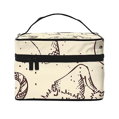 Aquarell-Waffelkegel, skizzenhafte Totenköpfe in Weihnachtsmütze, Kosmetiktasche, Make-up-Tasche, Reise-Kosmetiktaschen für Frauen, Kulturbeutel, Bleistift Weihnachten Textur in Sepia, Einheitsgröße von TOMPPY