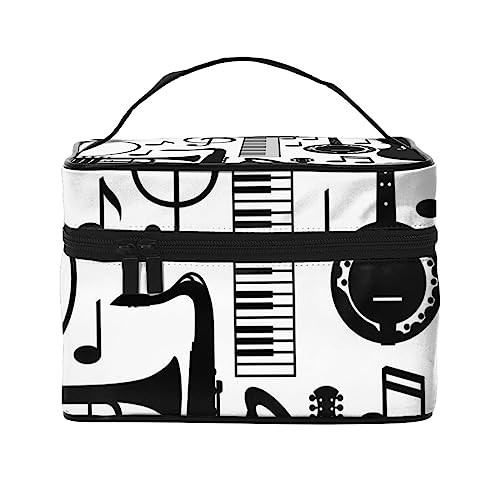 Bäume Birke Wald Birken Muster Kosmetiktasche Make-up Tasche Reise Kosmetiktaschen für Frauen Kulturbeutel, Jazz Musik Muster Musikinstrumente Gitarre, Einheitsgröße von TOMPPY