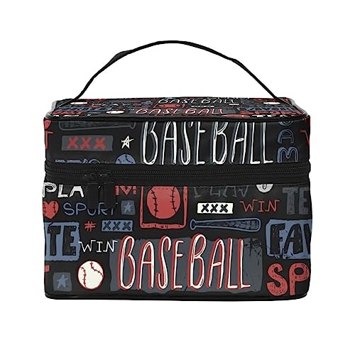 Baseball-Skizze Sport Schriftzug Design Ball Herz Muster Kosmetiktasche Make-up Tasche Reise Kosmetiktaschen für Frauen Kulturbeutel, Baseball Sketch Sport Schriftzug Design Ball Herz Muster, Einheitsgröße von TOMPPY