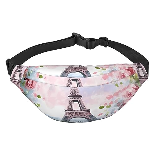 Bauchtasche für Männer Frauen Papageien Gedruckt Crossbody Hüfttasche Pack Große Crossbody Brusttasche Für Sport Laufen Reisen, Paris Eiffelturm mit Blumen, Einheitsgröße von TOMPPY