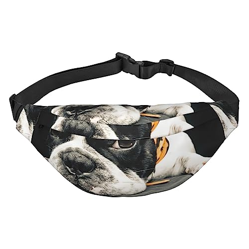 Bauchtasche mit französischer Bulldogge, bedruckt, für Männer und Frauen, wasserdicht, modisch, Wandern, Hüfttasche für Sport, Laufen, Reisen, Schwarz , Einheitsgröße von TOMPPY