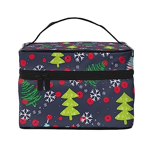 Blaue tropische Palmenblätter mit exotischem Flamingo Kosmetiktasche Make-up-Tasche Reise-Kosmetiktaschen für Frauen Kulturbeutel, Weihnachtsbaum und Schneeflocken Muster, Einheitsgröße von TOMPPY