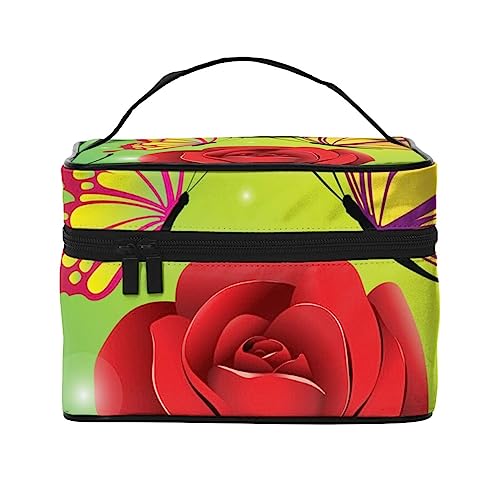 Blühende Zweige Kosmetiktasche Make-up Tasche Reise Kosmetiktaschen für Frauen Kulturbeutel, Blume und Schmetterling, Einheitsgröße von TOMPPY