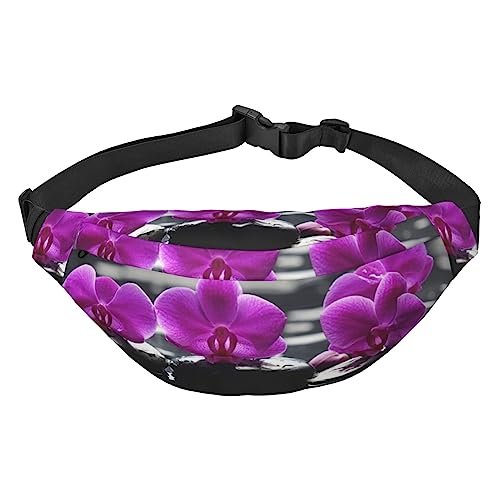 Blumen im Spa bedruckte Bauchtaschen für Männer und Frauen, wasserdicht, modisch, Wandern, Hüfttasche, große Crossbody-Brusttasche für Sport, Laufen, Reisen, Schwarz, Einheitsgröße, Schwarz , von TOMPPY