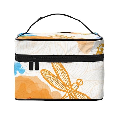 Bunte Blumenblätter Kosmetiktasche Make-up Tasche Reise Kosmetiktaschen für Frauen Kulturbeutel, Bunte Libellen, Einheitsgröße von TOMPPY