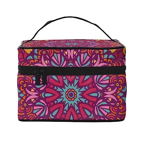 Bunte Fußbälle auf schwarzem Hintergrund Kosmetiktasche Make-up-Tasche Reise-Kosmetiktaschen für Frauen Kulturbeutel, Floral Mandala Doodle Muster, Einheitsgröße von TOMPPY