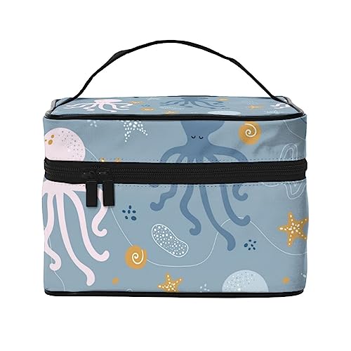 Bunte Graffiti Hirsche Muster Kosmetiktasche Make-up Tasche Reise Kosmetiktaschen für Frauen Kulturbeutel, Niedliche blaue Oktopus Seestern Wellen, Einheitsgröße von TOMPPY