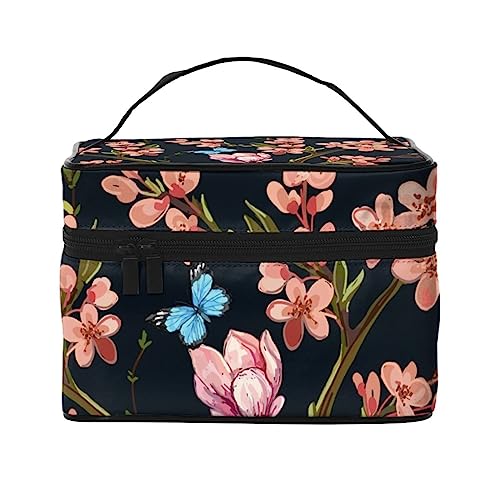 Cartoon Cars Kosmetiktasche Make-up Tasche Reise Kosmetiktaschen für Frauen Kulturbeutel, Schmetterlinge und Blumen Muster, Einheitsgröße von TOMPPY