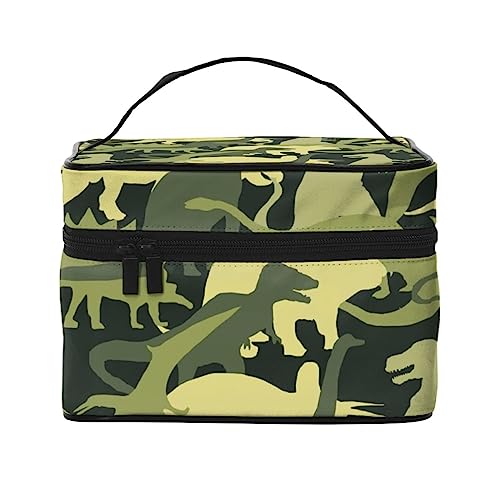 Cartoon Lustige Dinosaurier Muster Kosmetiktasche Make-up Tasche Reise Kosmetiktaschen für Frauen Kulturbeutel, Camouflage-Dinosaurier-Muster, Einheitsgröße von TOMPPY