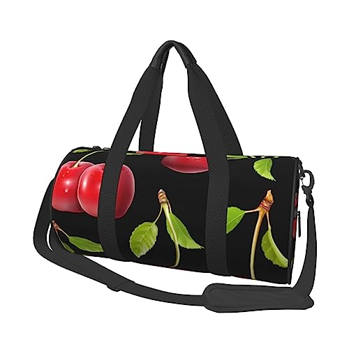 Cherry Fruit Printed Sports Duffel Bag Gym Tote Bag Weekender Travel Bag Sports Gym Bag For Workout Overnight Travel Luggage Women Men, Black, One Size, Schwarz , Einheitsgröße von TOMPPY