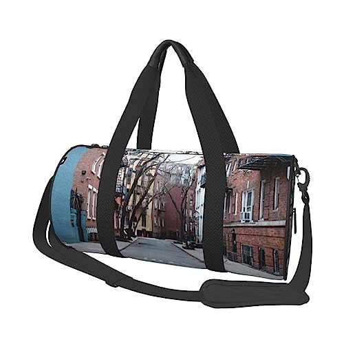 City Street Bedruckte Sporttasche Sporttasche Turnbeutel Weekender Reisetasche Sport Gym Bag für Workout Übernachtung Reisegepäck Damen Herren, Schwarz, Einheitsgröße, Schwarz , Einheitsgröße von TOMPPY