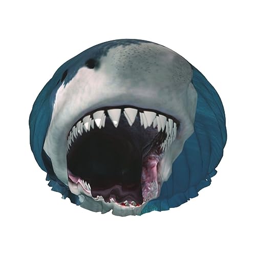 Duschhauben Für Frauen Ocean Shark Gedruckt Wasserdichte Duschhaube Elastische Wiederverwendbare Badekappen Für Frauen Männer Spa Salon von TOMPPY