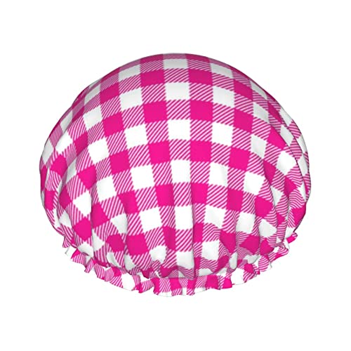 Duschhauben Für Frauen Rosa Plaid Gedruckt Wasserdichte Duschhaube Elastische Wiederverwendbare Badekappen Für Frauen Männer Spa Salon von TOMPPY