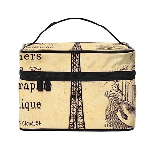 Eiffelturm Kosmetiktasche Make-up-Tasche Reise Kosmetiktaschen für Frauen Kulturbeutel, Eiffelturm mit Vintage Muster Bordüre, Einheitsgröße von TOMPPY