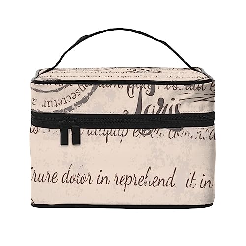 Ethnische Boho Muster Kosmetiktasche Make-up Tasche Reise Kosmetiktaschen für Frauen Kulturbeutel, Eiffelturm Schriftzug Paris beige Muster, Einheitsgröße von TOMPPY