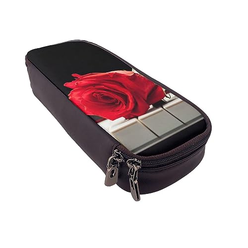 Federmäppchen Musiknoten Wand Gedruckt Große Kapazität Bleistift Fall Bleistift Tasche Einfache Schreibwaren Organizer für Büro Reise Halter Box, Rote Rose auf Klavier, Einheitsgröße, Make-up-Tasche von TOMPPY