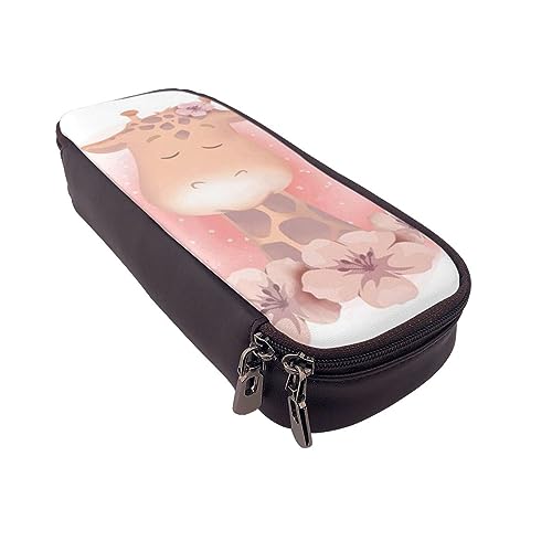 Federmäppchen Rose Blume Gedruckt Große Kapazität Bleistift Fall Bleistift Tasche Einfache Schreibwaren Organizer für Büro Reise Halter Box, Rosa/Giraffenmuster, Einheitsgröße, Make-up-Tasche von TOMPPY