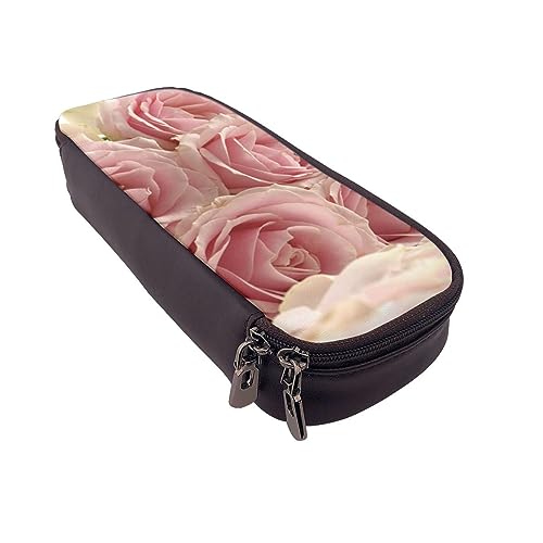 Federmäppchen Rose Blume Gedruckt Große Kapazität Bleistift Fall Bleistift Tasche Einfache Schreibwaren Organizer für Büro Reise Halter Box, Rosa Rosen, Einheitsgröße, Make-up-Tasche von TOMPPY