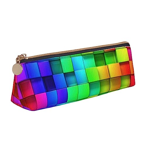 Federmäppchen aus Leder in Herzform, Baum in Rot, bedruckt, tragbar, für Schreibwaren, Make-up-Tasche mit Reißverschluss, Regenbogenfarbenes Karomuster, Einheitsgröße, Make-up-Tasche von TOMPPY