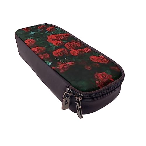 Federmäppchen mit hübschem Rosen-Druck, große Kapazität, Federmäppchen, einfacher Schreibwaren-Organizer für Büro, Reisen, Halter Box, Rote und schwarze Rose, Einheitsgröße, Make-up-Tasche von TOMPPY