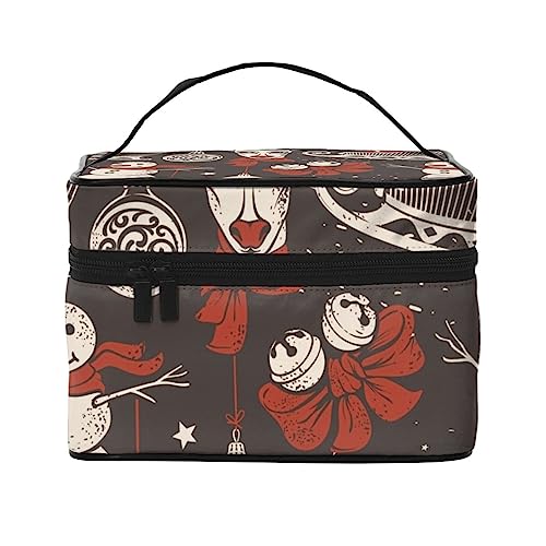 Frohe Weihnachten Hirsch Bunte Kosmetiktasche Make-up Tasche Reise Kosmetiktaschen für Frauen Kulturbeutel, Vintage Hirsch Weihnachtsmann Schlitten und Schneemann Weihnachtsmuster, Einheitsgröße von TOMPPY