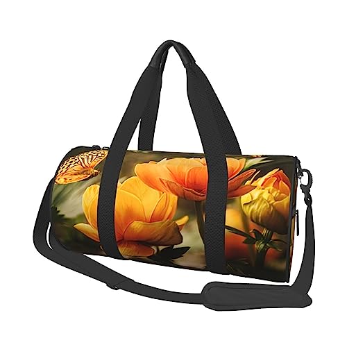 Gelbe Blume und Schmetterling gedruckt Sport Seesack Gym Tote Bag Weekender Reisetasche Sport Gym Bag für Workout Übernachtung Reisegepäck Damen Herren, Schwarz, Einheitsgröße, Schwarz , Einheitsgröße von TOMPPY