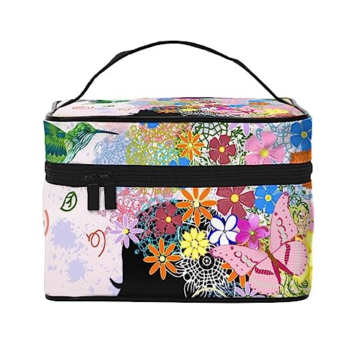 Golden Blue Gradient Petals Kosmetiktasche Make-up Tasche Reise Kosmetiktaschen für Frauen Kulturbeutel, Mädchen Blumen, Einheitsgröße von TOMPPY