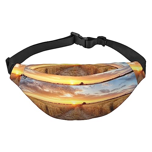 Golden Wheat Field Printed Fanny Packs For Men Women Waterproof Fashion Hiking Waist Bag Large Crossbody Chest Bag For Sports Running Traveling, Black, One Size, Schwarz , Einheitsgröße von TOMPPY