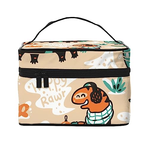 Grüne und schwarze Camouflage-Kosmetiktasche Make-up-Tasche Reise-Kosmetiktaschen für Frauen Kulturbeutel, Grüne und orange Winterdinosaurier, Einheitsgröße von TOMPPY