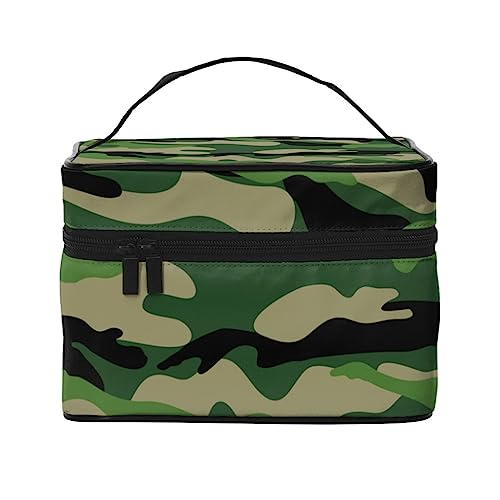 Grüne und schwarze Camouflage-Kosmetiktasche Make-up-Tasche Reise-Kosmetiktaschen für Frauen Kulturbeutel, Grüne und schwarze Camouflage, Einheitsgröße von TOMPPY