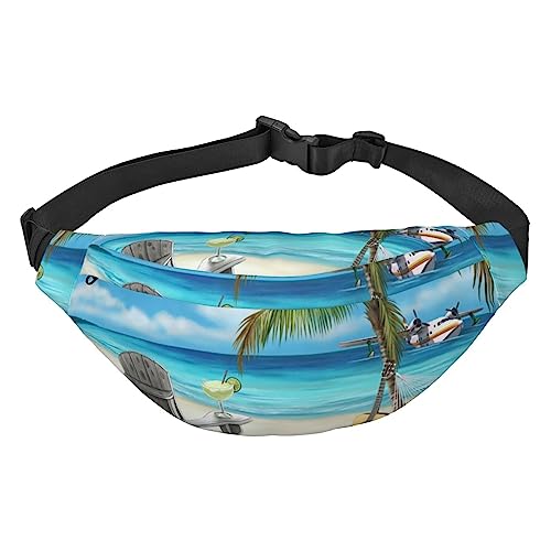 Gürteltasche mit Gitarre am Strand, bedruckt, für Männer und Frauen, wasserdicht, modisch, Wandern, große Crossbody-Brusttasche für Sport, Laufen, Reisen, Schwarz, Einheitsgröße, Schwarz , von TOMPPY