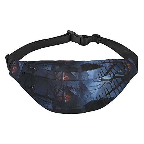 Halloween Foggy Night bedruckte Bauchtaschen für Männer und Frauen, wasserdicht, modisch, Wandern, Hüfttasche für Sport, Laufen, Reisen, Schwarz , Einheitsgröße von TOMPPY