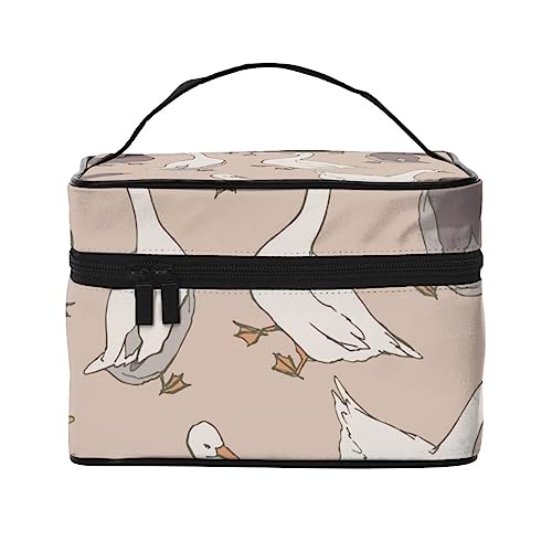 Hand gezeichnete Katzen Kosmetiktasche Make-up Tasche Reise Kosmetiktaschen für Frauen Kulturbeutel, Graue und weiße Gänse, Einheitsgröße von TOMPPY