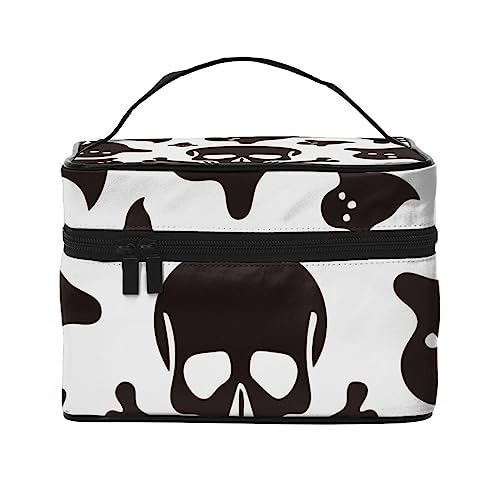 Hand gezeichnete Katzen Kosmetiktasche Make-up Tasche Reise Kosmetiktaschen für Frauen Kulturbeutel, Halloween Muster Schädel Skelett Geist, Einheitsgröße von TOMPPY