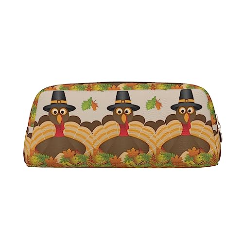 Happy Thanksgiving Decor Truthahn mit Ahornblättern, bedrucktes Federmäppchen, Stand-Up-Bleistift-Beutel, kleiner Stiftehalter, Schreibwaren-Organizer, Make-up-Tasche mit Reißverschluss, gold, von TOMPPY