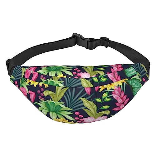 Hawaiianische Bauchtasche mit buntem Blumendruck, für Männer und Frauen, wasserdicht, modisch, zum Wandern, große Crossbody-Brusttasche für Sport, Laufen, Reisen, Schwarz, Einheitsgröße, Schwarz , von TOMPPY